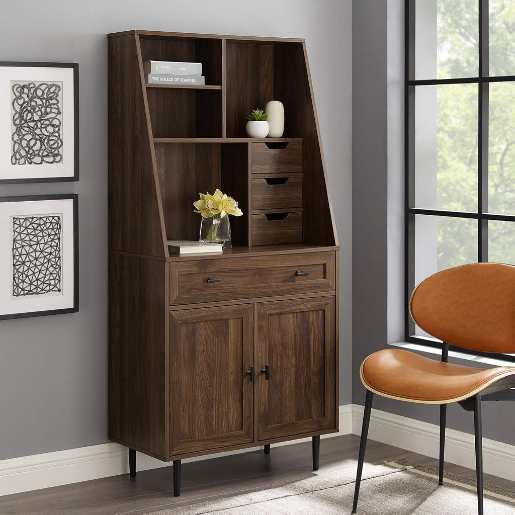 Birch Wood Desk with Keyboard Drawer and Bookshelf P95923