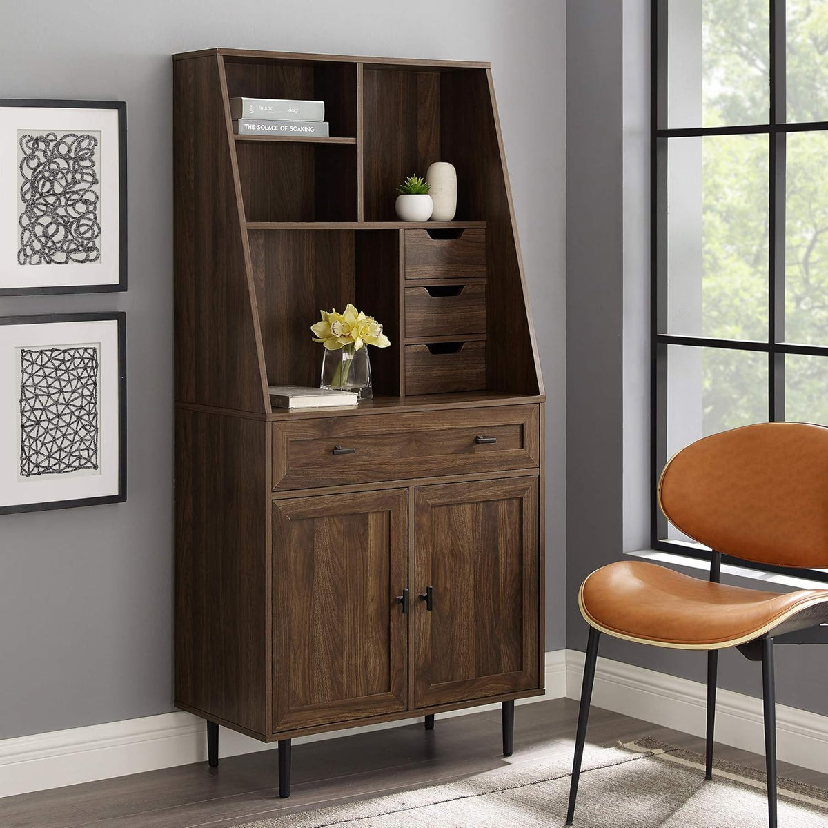 Birch Wood Desk with Keyboard Drawer and Bookshelf P95923