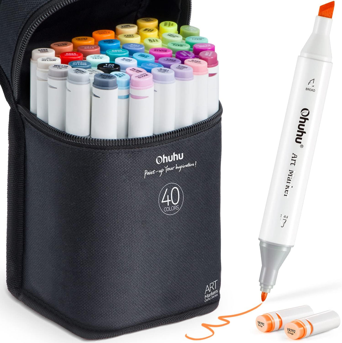 40 Colors Alcohol Markers with Chisel & Fine Dual Tips A82107