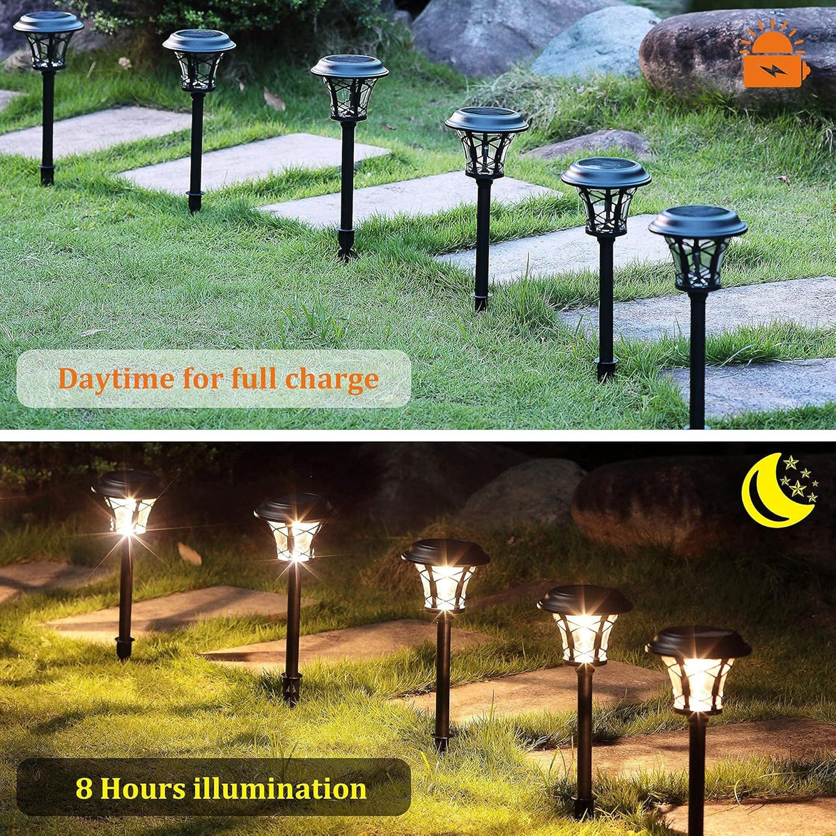 6 Pack Solar Powered Pathway Lights, Warm White T872