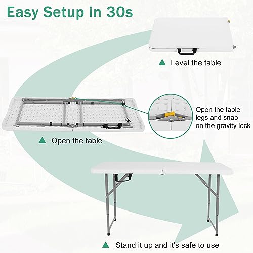 4 FT Heavy Duty Plastic Folding Table with Carrying Handle C29288