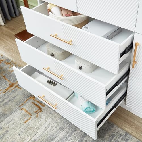 White 4 Doors 3 Drawers Wooden Closet Cabinet Wardrobe Armoire Z53826
