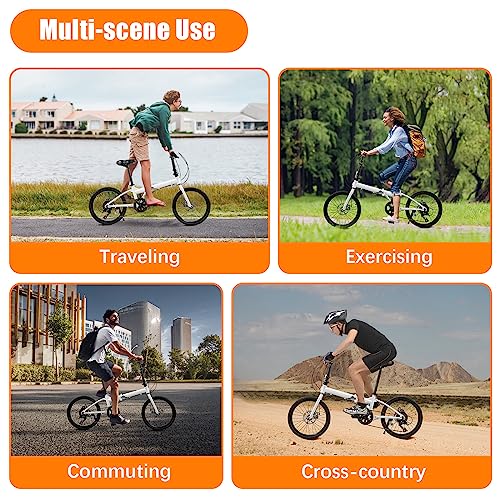 20 Inch 7 Speed Folding Bike with Dual Disc Brakes Carbon Steel White Y34180