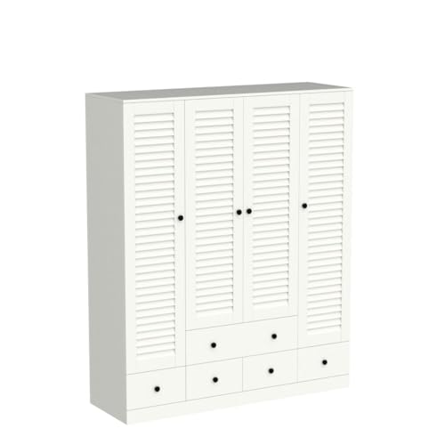 White 5 Drawer Wardrobe with Shelves and Hanging Rod S99539