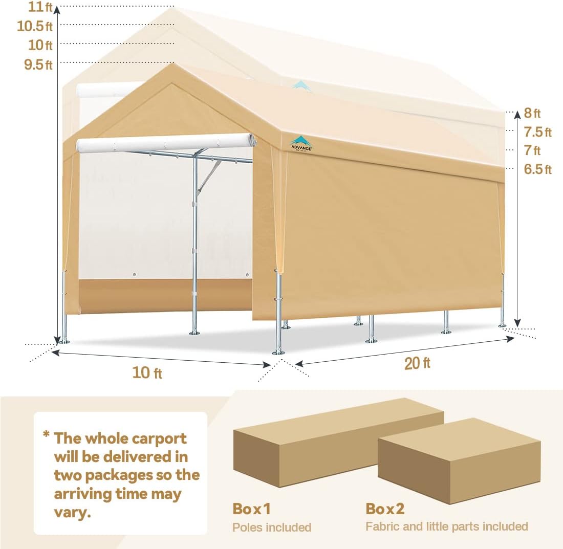 Beige Adjustable Heavy Duty Carport Canopy Q1468