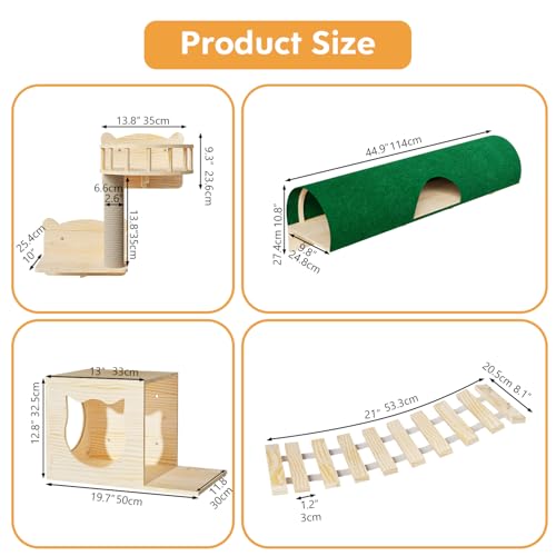 16 Pcs Pine Wooden Cat Wall Shelves with House I32275