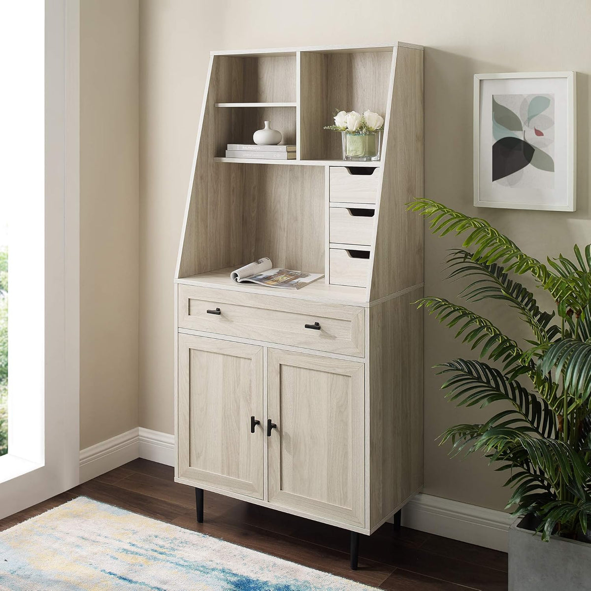 Birch Wood Desk with Keyboard Drawer and Bookshelf P95923