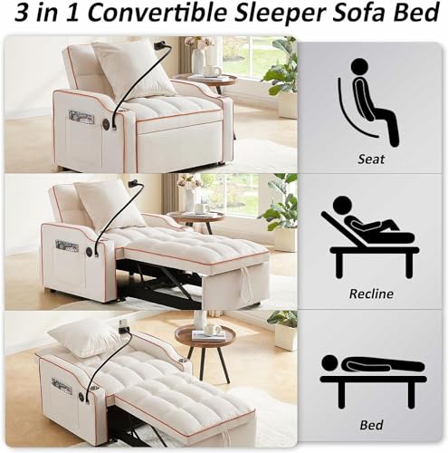 Creamy White 3-in-1 Convertible Sofa Bed X142