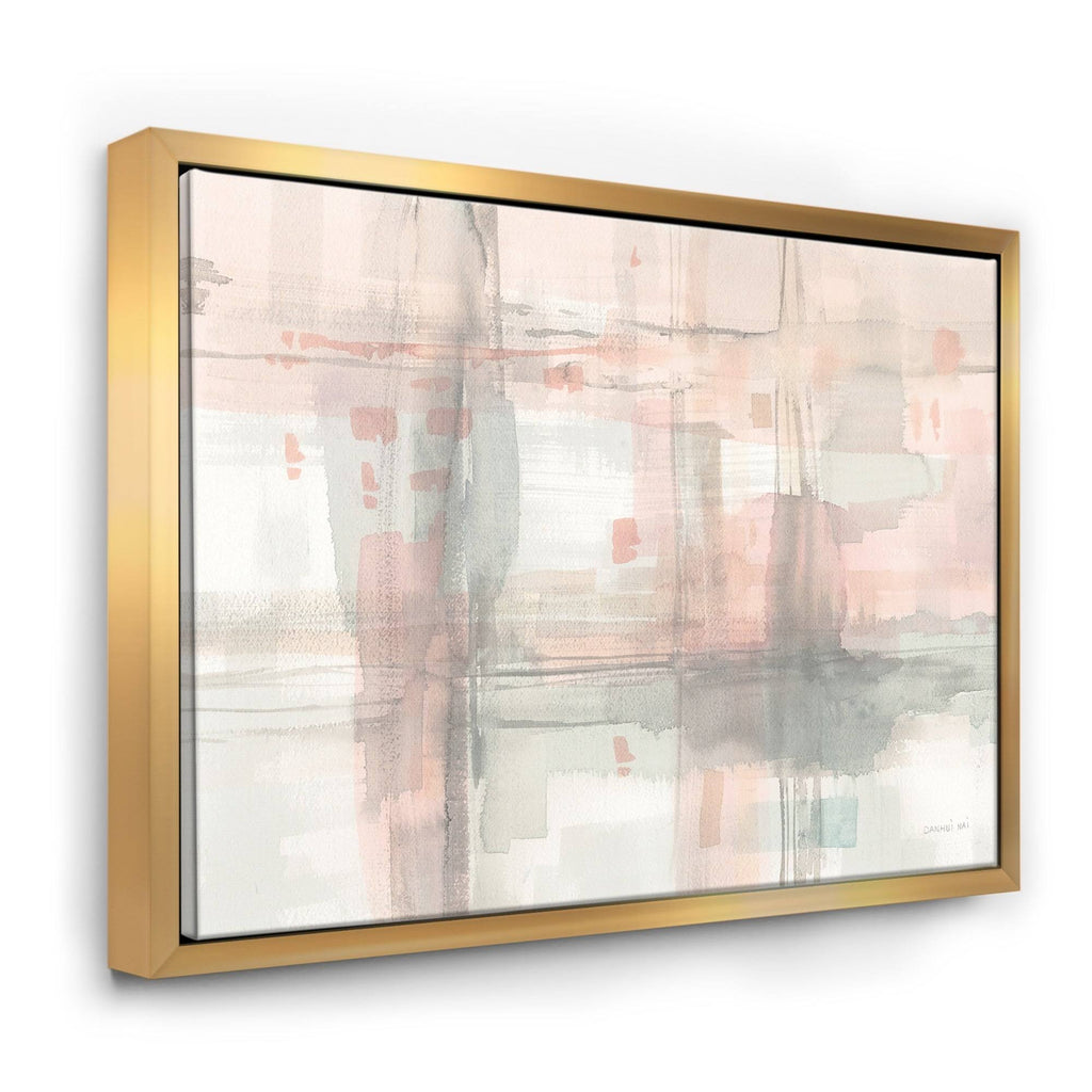 Pink Grey Modern Framed Canvas - 32 in. Wide x 16 in. High - Gold S421