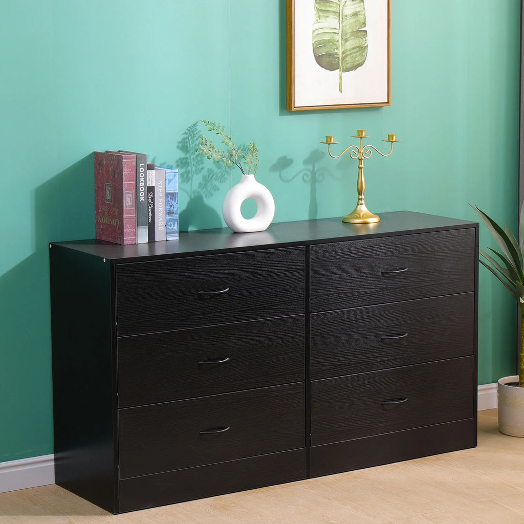 Black 6 Drawer Wood Dresser D1435