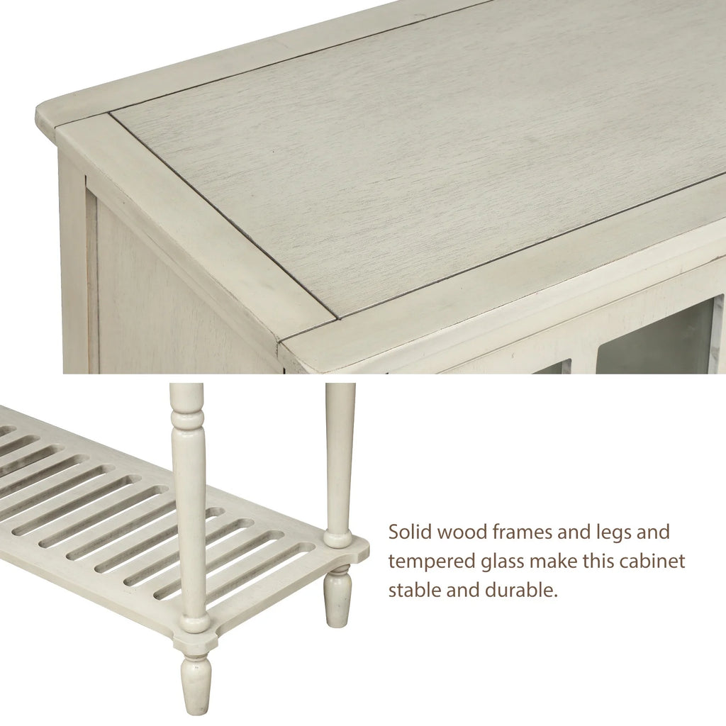 Wood and Glass Buffet Storage Cabinet with Bottom Shelf M8044