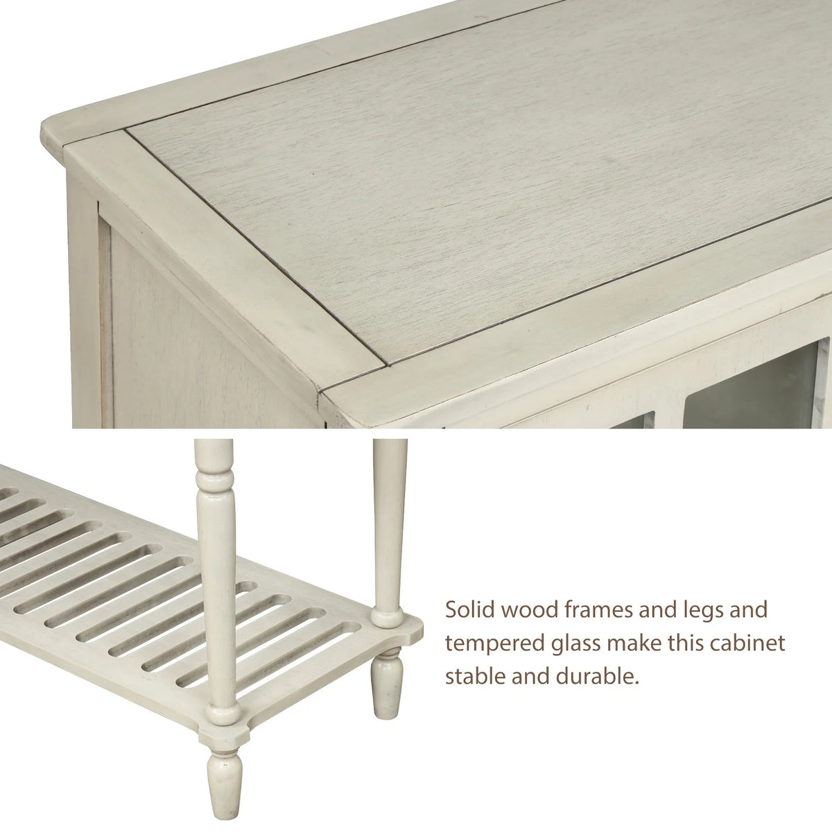 Wood and Glass Buffet Storage Cabinet with Bottom Shelf M8044