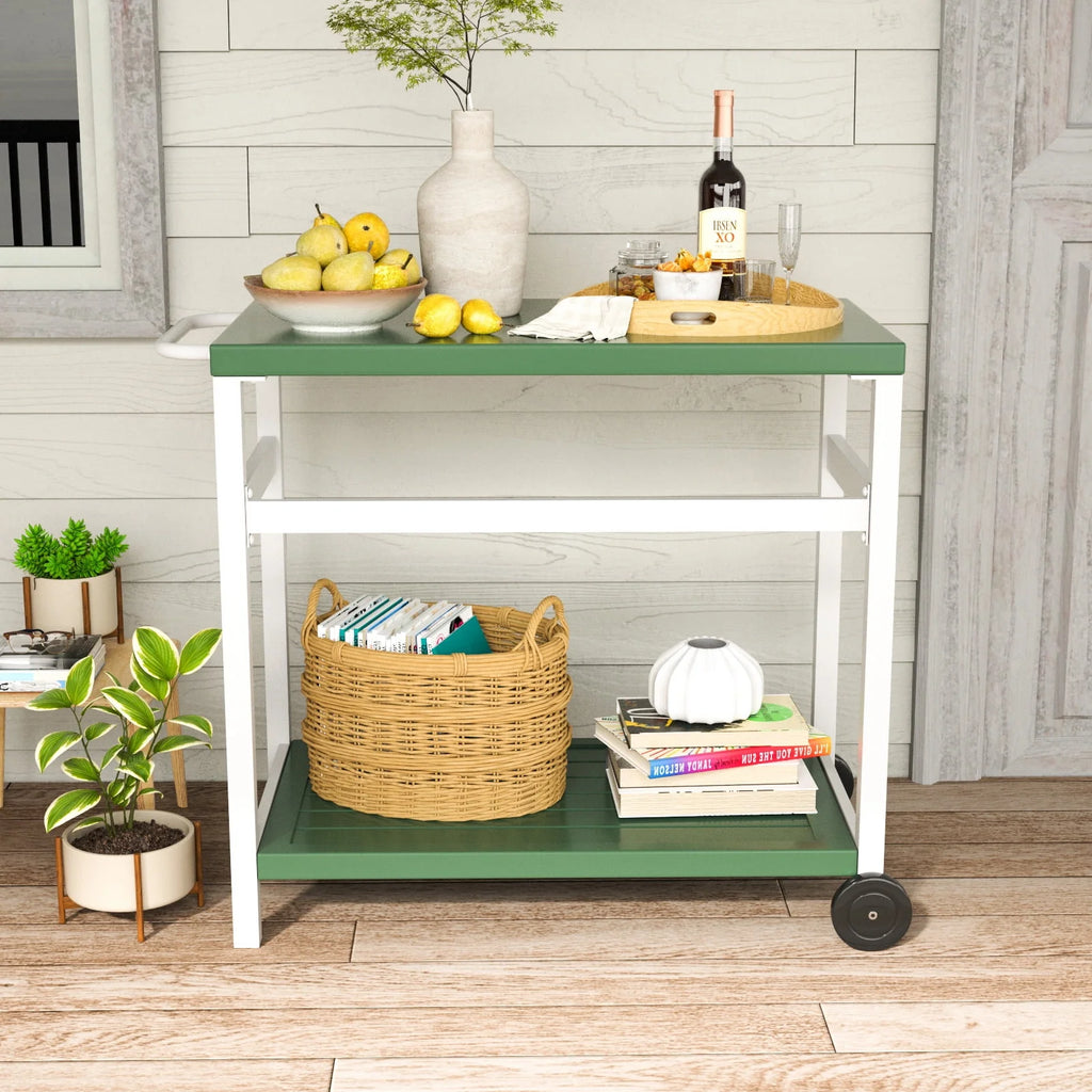 Outdoor Dining Cart Table Aluminum Grill Table with Wheels A857