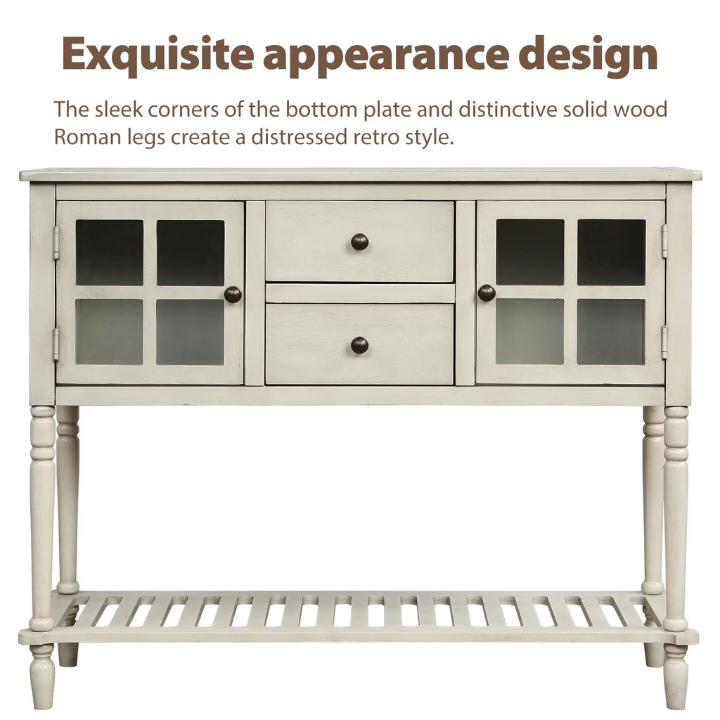Wood and Glass Buffet Storage Cabinet with Bottom Shelf M8044