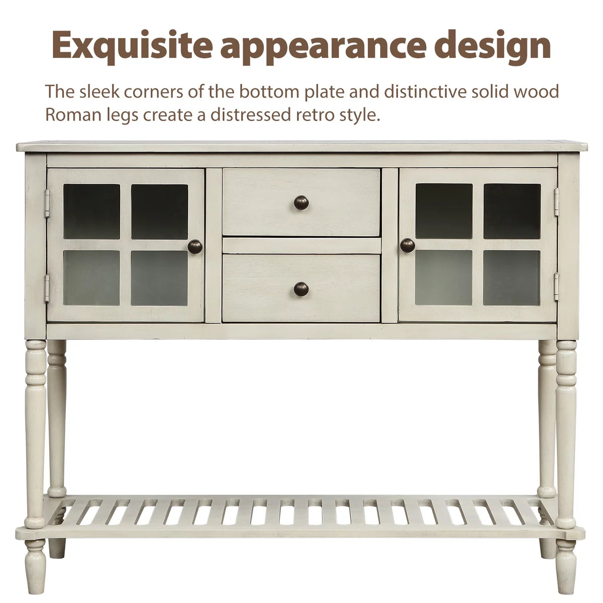 Wood and Glass Buffet Storage Cabinet with Bottom Shelf M8044