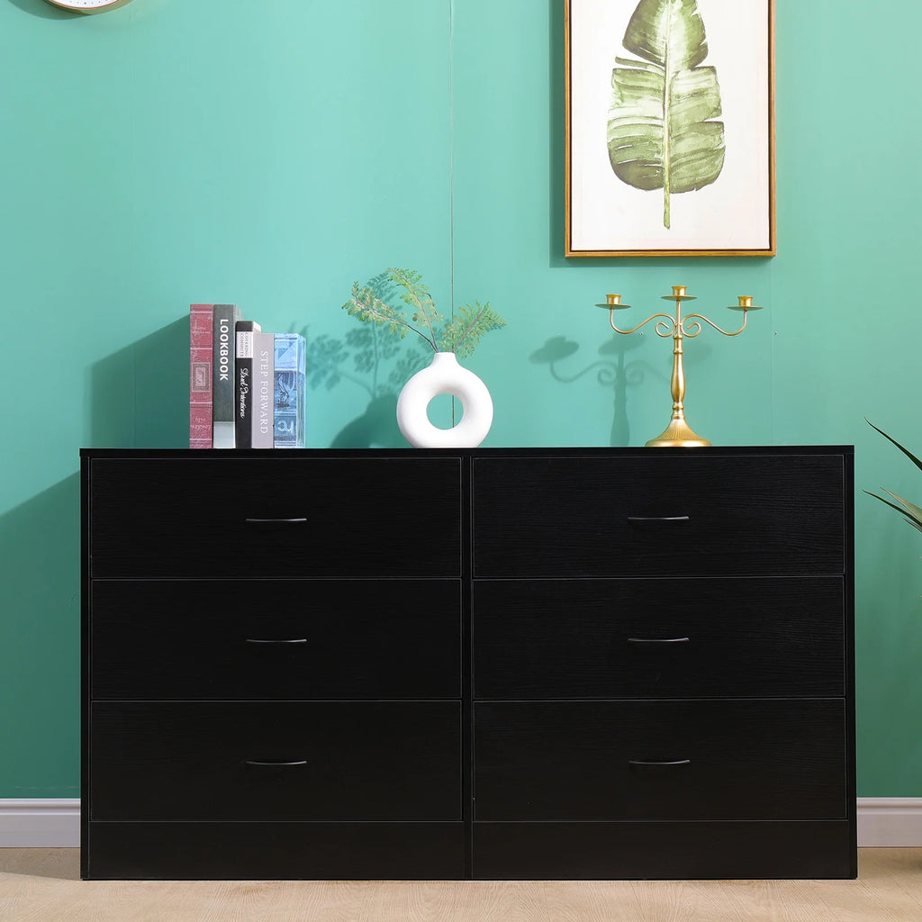 Black 6 Drawer Wood Dresser D1435