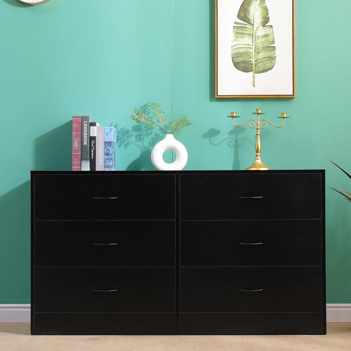 Black 6 Drawer Wood Dresser D1435