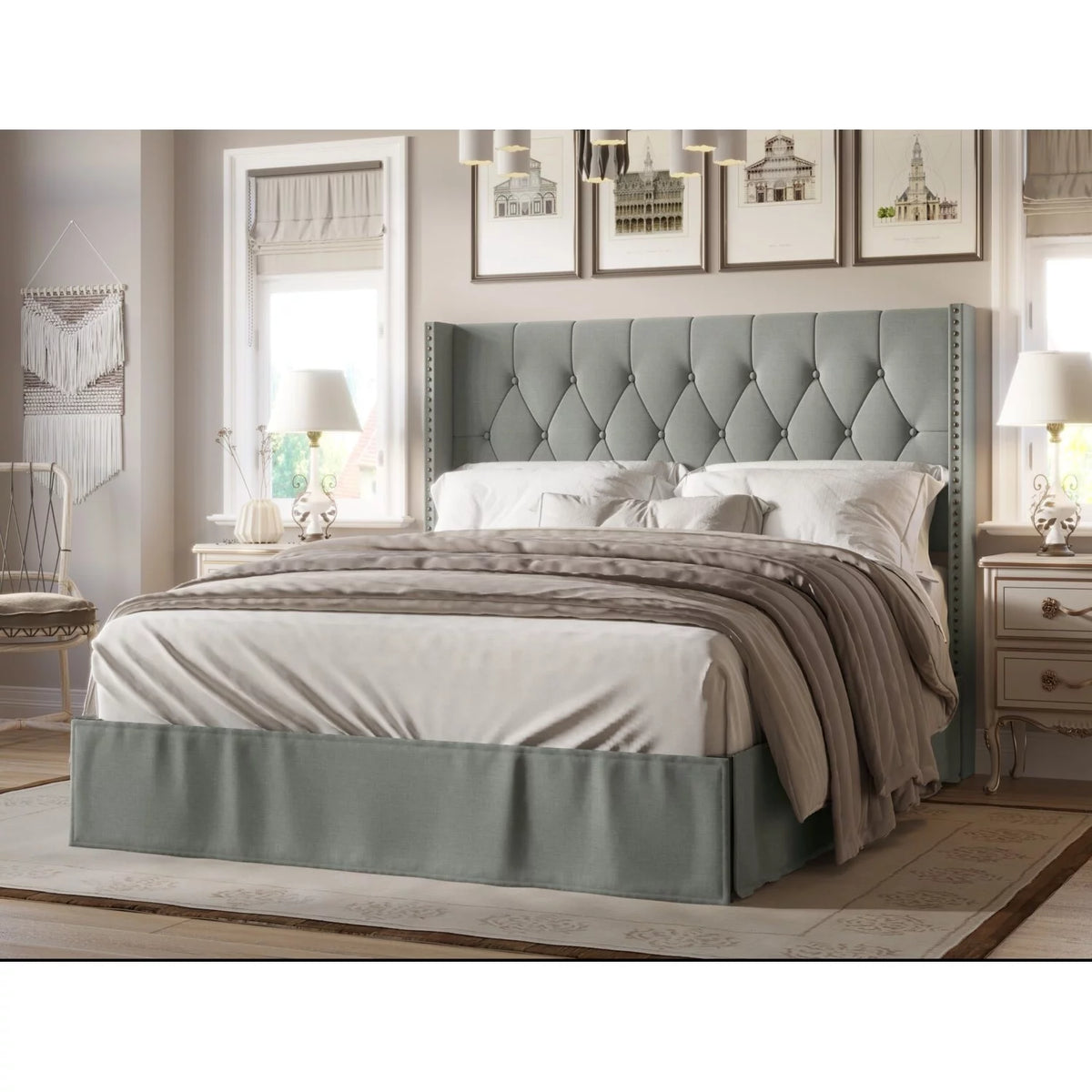 Grey Tufted Upholstered Panel Bed Full C77824