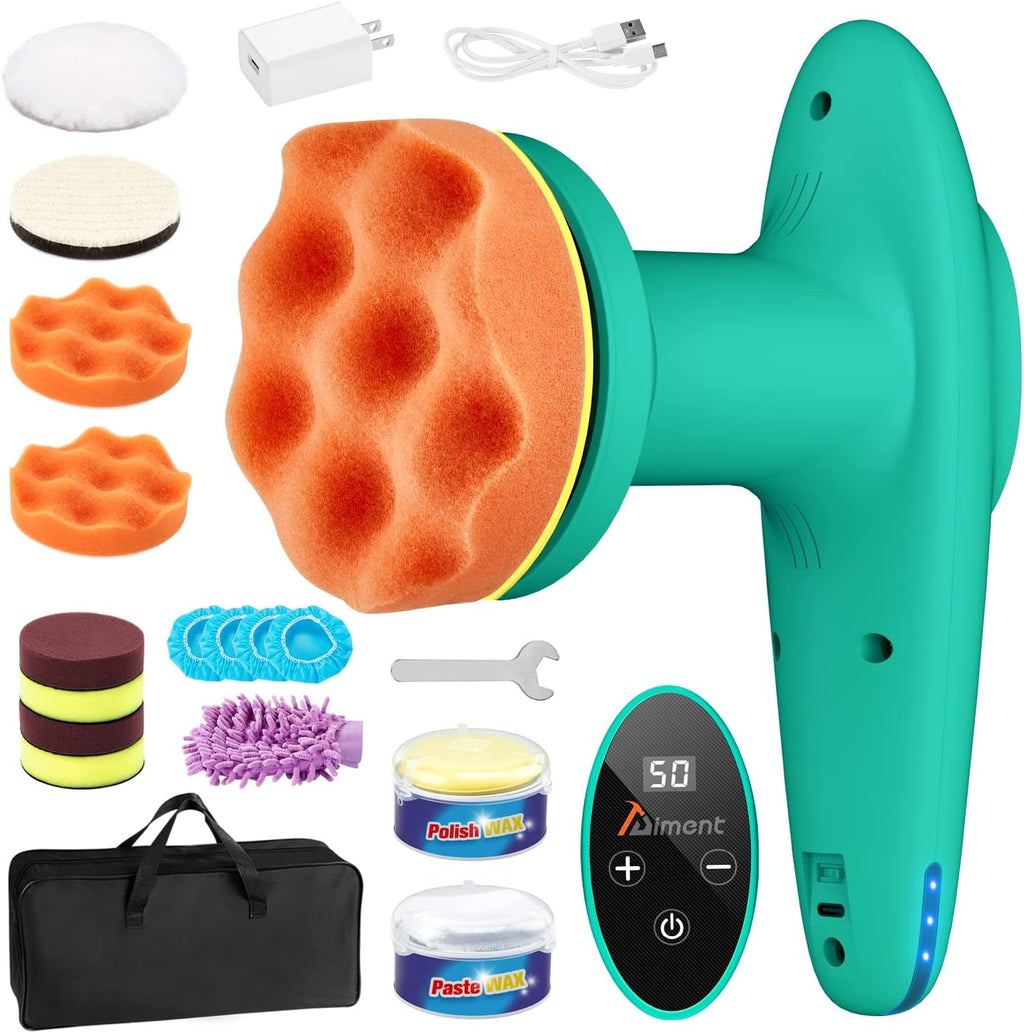Cordless Car Polisher, 4 inch 2500-6000 RPM Micro Car Buffer Polisher with Touchscreen, 6 Speeds Orbital Buffer with Paste Wax & Pads K9629