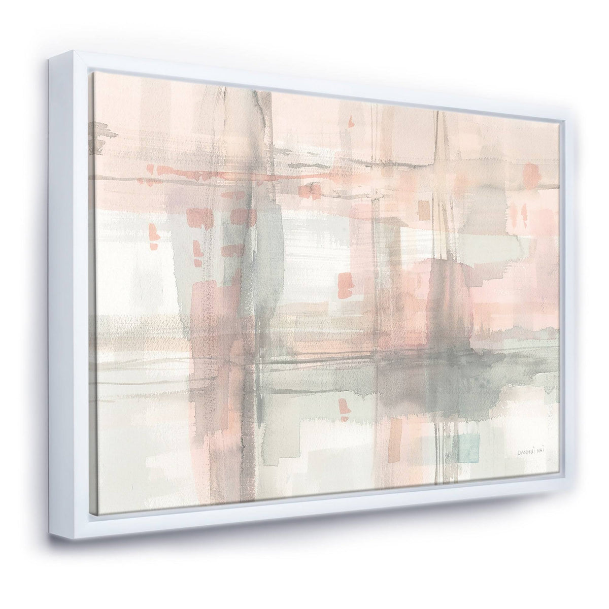 Pink Grey Modern Framed Canvas - 32 in. Wide x 16 in. High - Gold S421