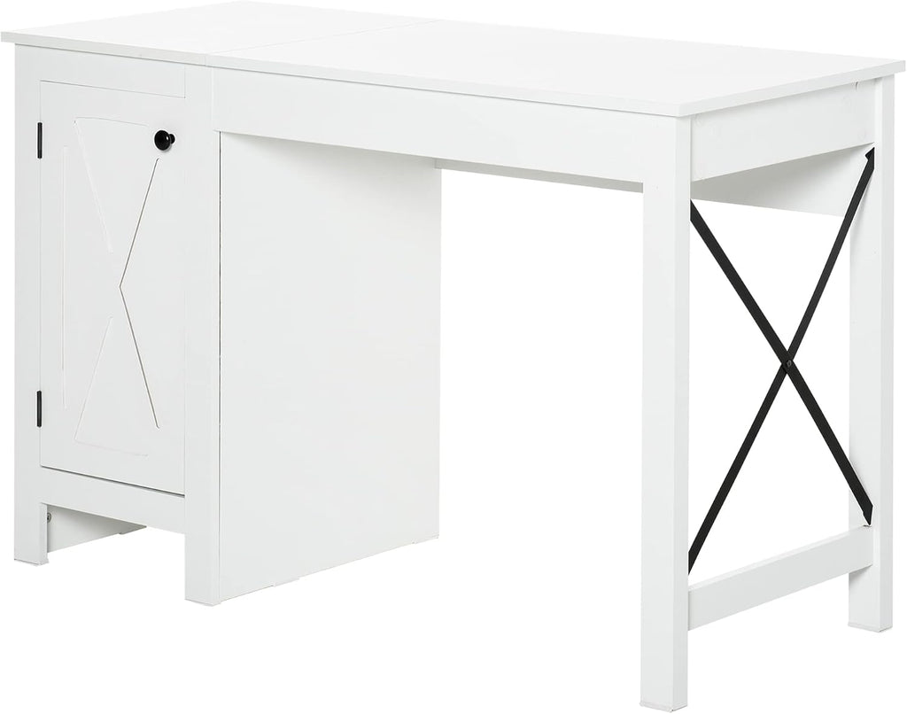 White Writing Desk with Lower Storage Cabinet and Metal Frame G79515