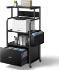 3 Tier Printer Stand with Drawer, Canvas Bag, Metal Hook, Lockable Casters N471