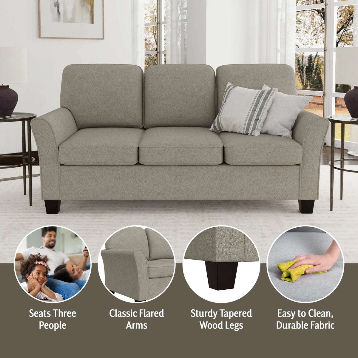 Greige Upholstered Sofa C7587