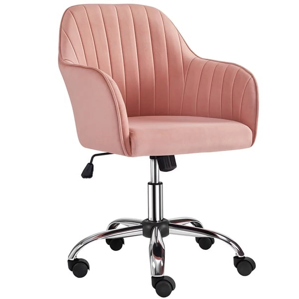 Pink Velvet Height-Adjustable Swivel Desk Chair O360