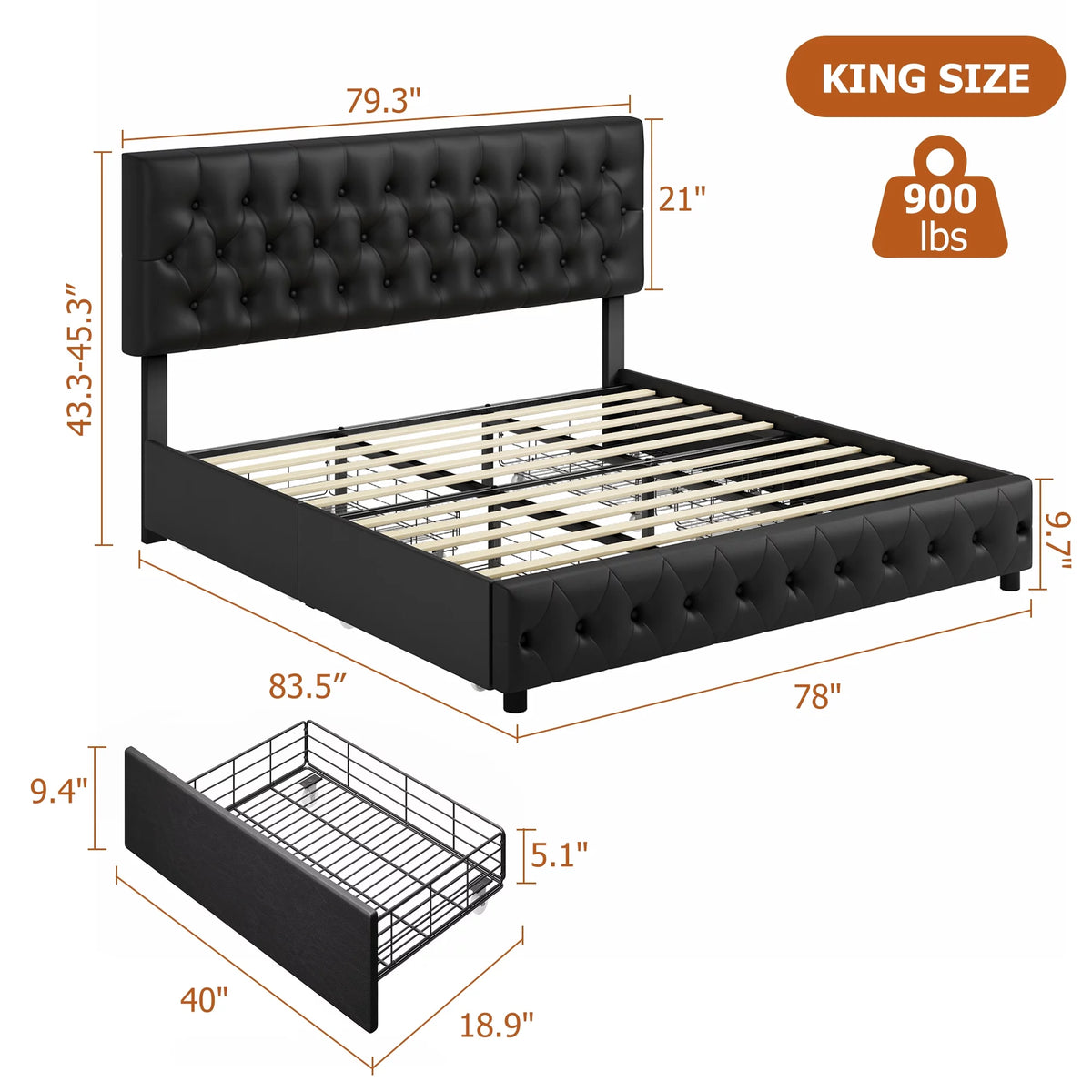 Queen Size Velvet Storage Bed with 4 Drawers W152042