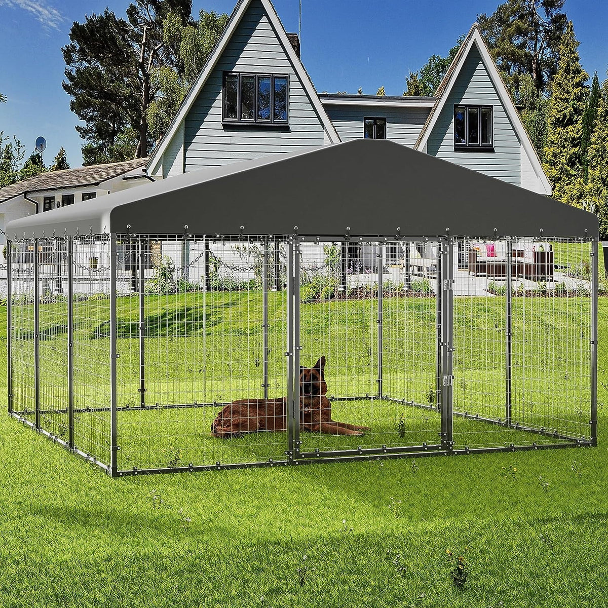 Large Heavy Duty Galvanized Steel Outdoor Dog Kennel S51350