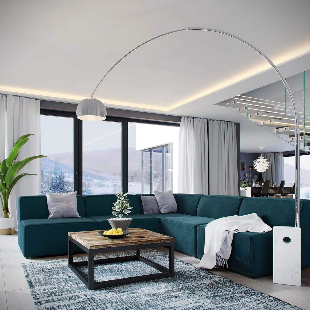Blue 5 Piece Upholstered Fabric Sectional Sofa Set H3889