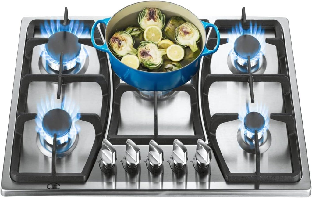 30 Inch 5 Burners Gas Cooktop Stainless Steel Cast Iron Grates B651526