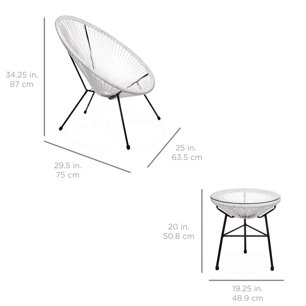 3-Piece All-Weather Patio Bistro Furniture Set with Rope Glass Top Table Q367