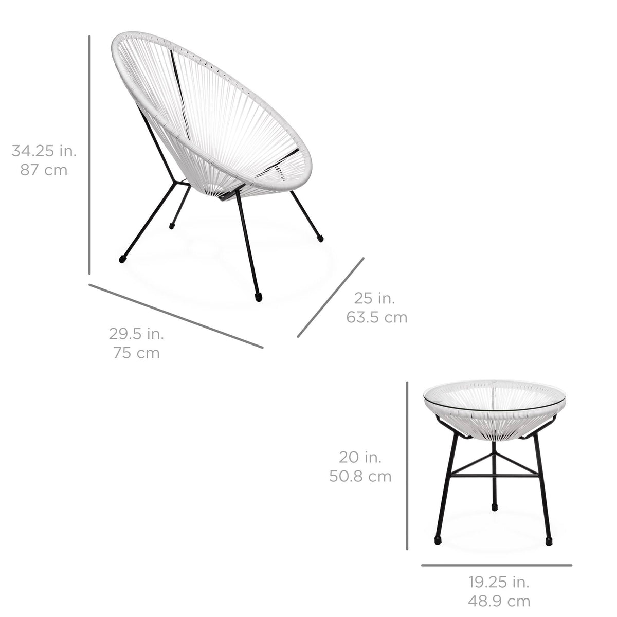 3-Piece All-Weather Patio Bistro Furniture Set with Rope Glass Top Table Q367