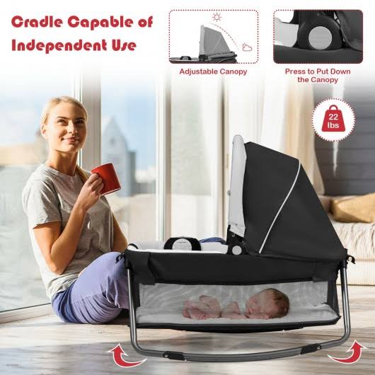 Red 4-in-1 Convertible Portable Baby Play Yard with Toys and Music Player O45007