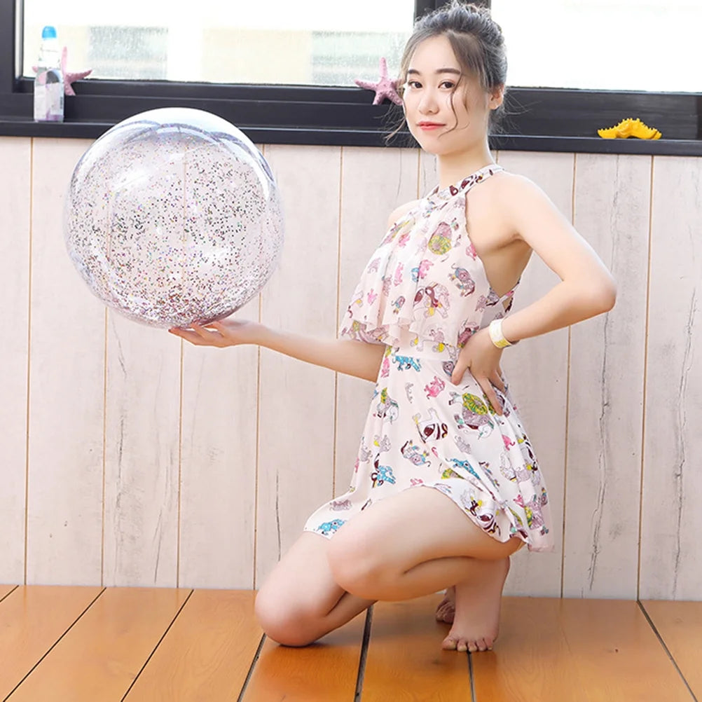 4pcs Glitter Sequin Beach Balls Round Transparent PVC Inflatable Ball Toys with Pumps H338050