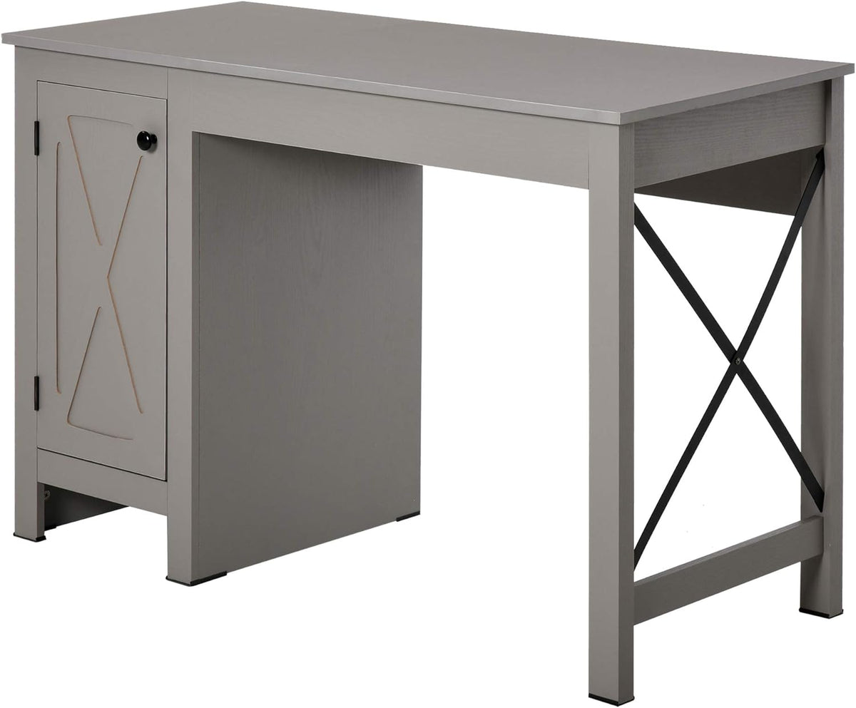 White Writing Desk with Lower Storage Cabinet and Metal Frame G79515