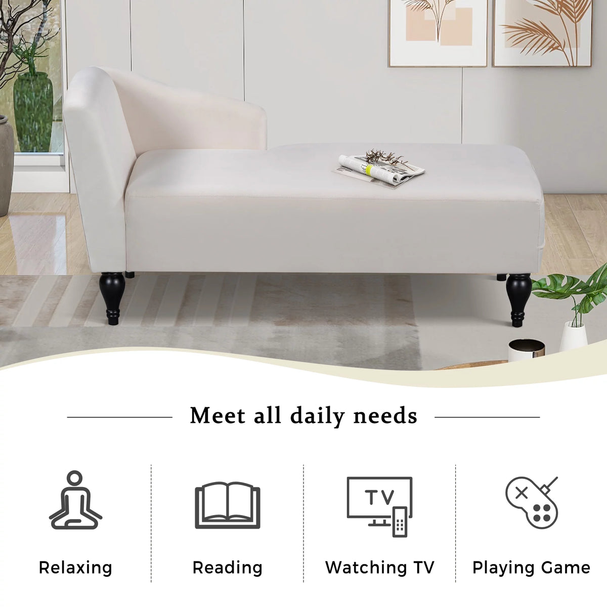 58 inch Velvet Button Tufted Chaise Lounge Sofa G56672