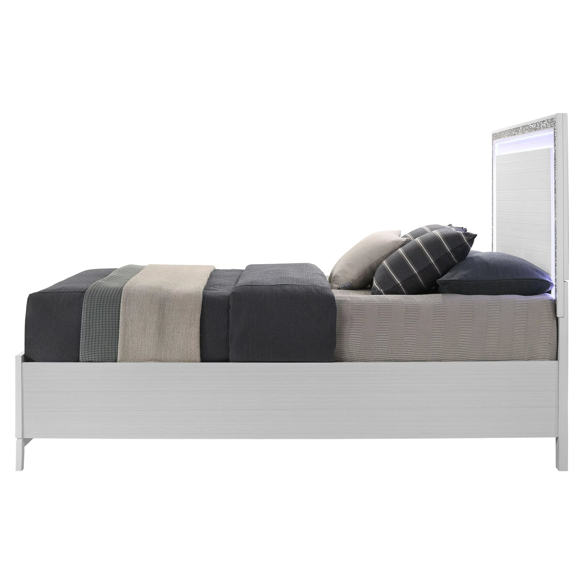 White 2 Drawer Wooden Queen Bed with LED Headboard X1115
