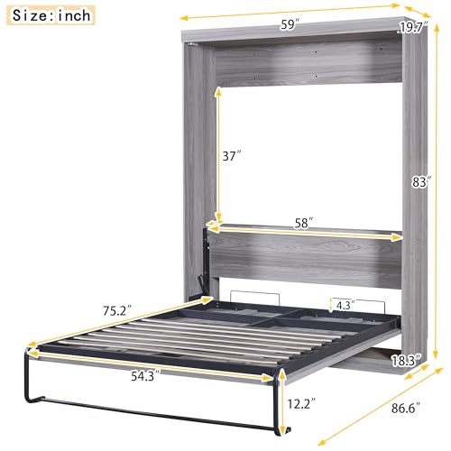 Murphy Bed with Bookcase Shelves and 6 Drawers Y6759