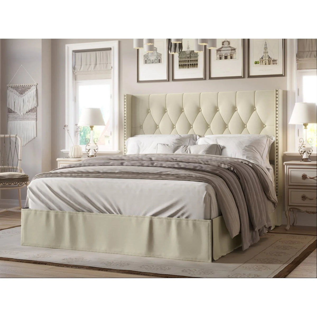 Grey Tufted Upholstered Panel Bed Full C77824