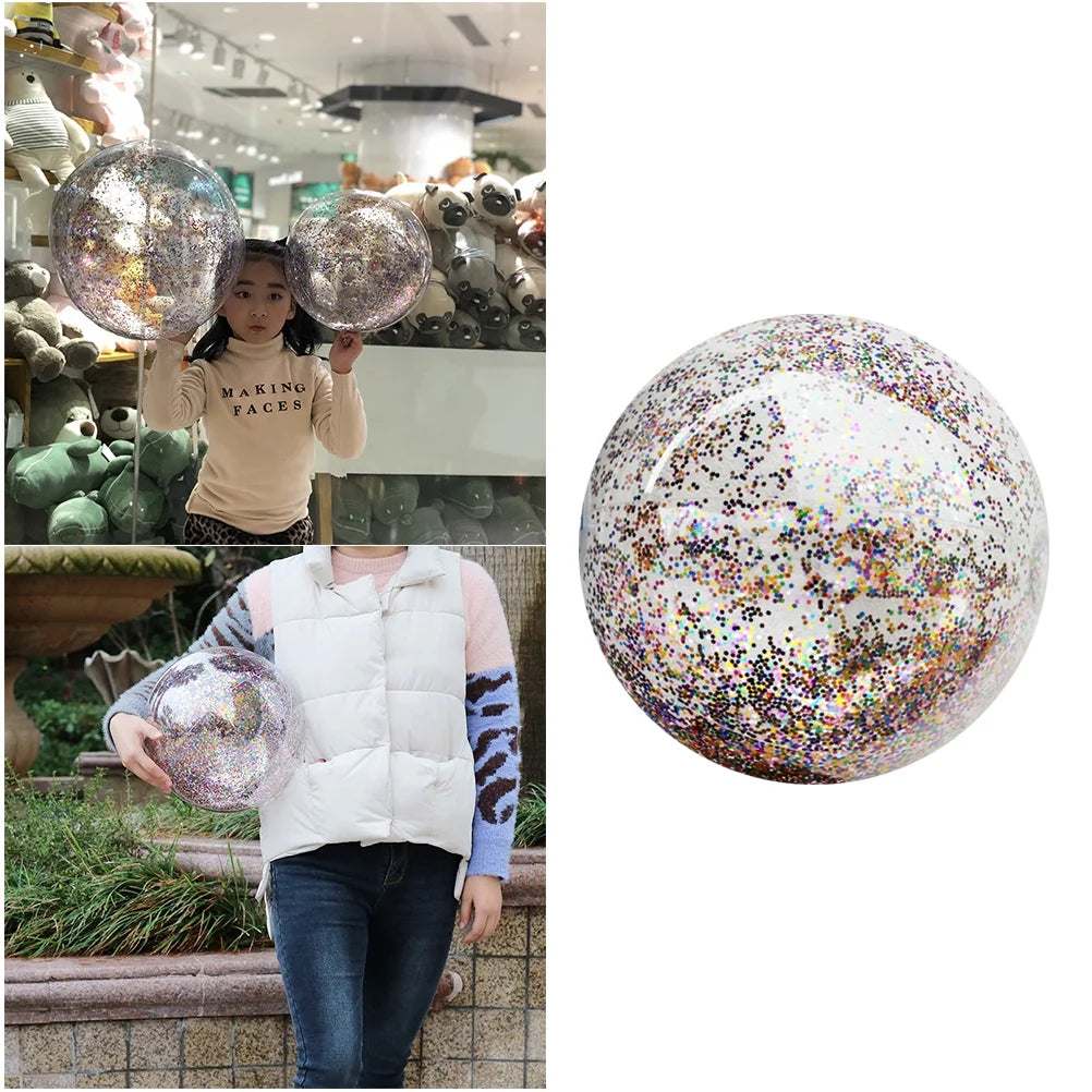 4pcs Glitter Sequin Beach Balls Round Transparent PVC Inflatable Ball Toys with Pumps H338050