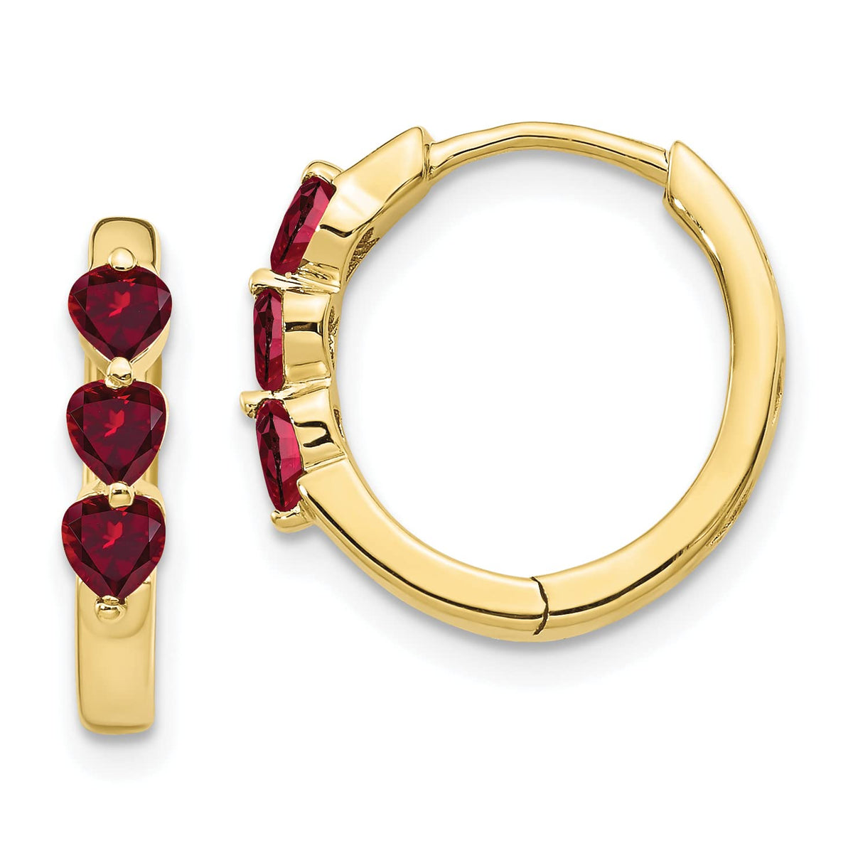 10K Yellow Gold Created Ruby Hinged Hoop Earrings U806618