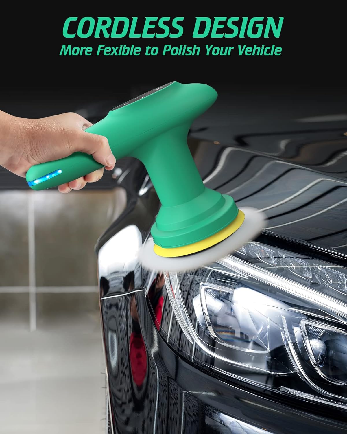 Cordless Car Polisher, 4 inch 2500-6000 RPM Micro Car Buffer Polisher with Touchscreen, 6 Speeds Orbital Buffer with Paste Wax & Pads K9629