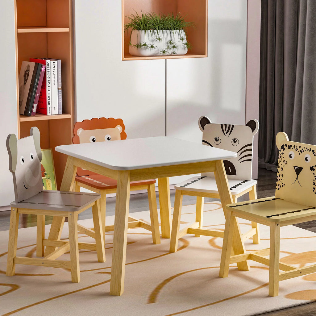 Kids Table and Chair Set 5-Piece Wood White L8720
