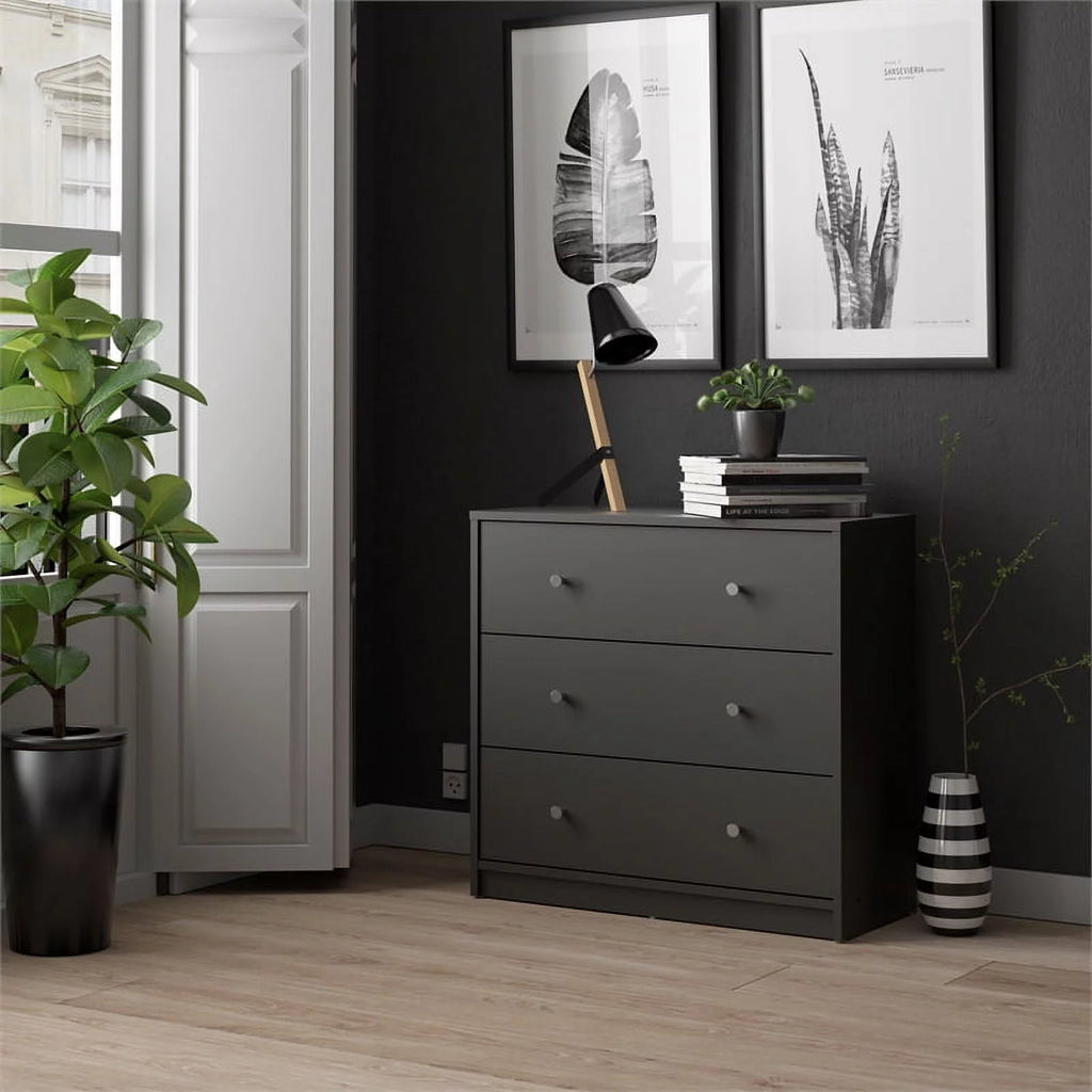 Black 3 Drawer Chest and 6 Drawer Double Dresser Set G553