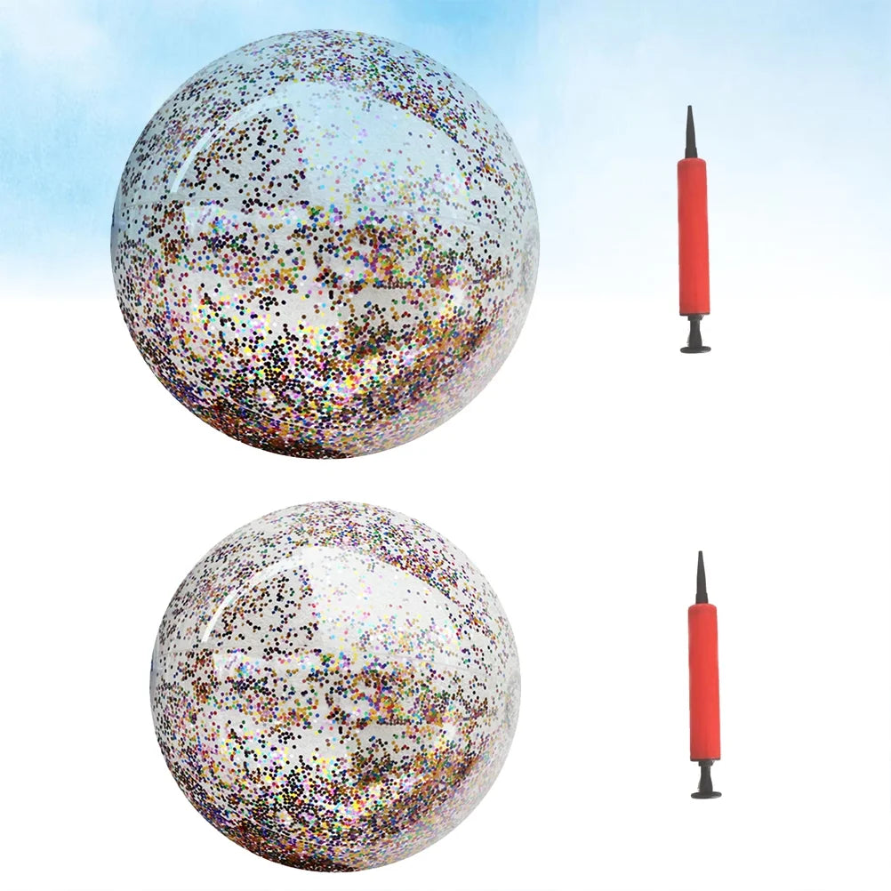 4pcs Glitter Sequin Beach Balls Round Transparent PVC Inflatable Ball Toys with Pumps H338050