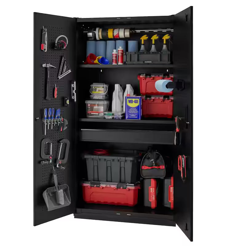 7 Piece Heavy Duty Welded Steel Garage Storage System in Black F116