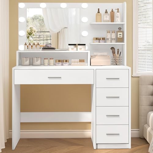 Black Makeup Vanity Desk with Mirror and 5 Drawers T193427