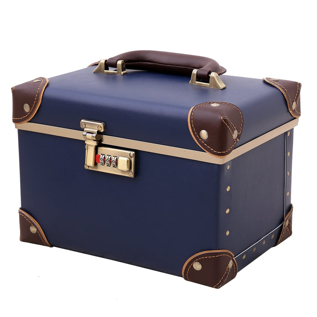 Retro Blue Portable Makeup Train Case with Combination Lock I3042